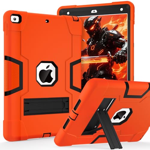 Cantis Case for ipad 9th Generation/ 8th Generation/ 7th Generation, Slim Heavy Duty Shockproof Rugged Protective Case with Built-in Stand for iPad 10.2 inch 2021/2020/2019, Orange+Black - Image 1