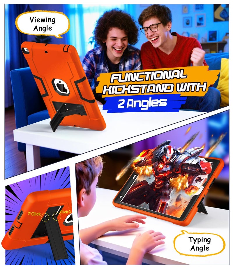 Cantis Case for ipad 9th Generation/ 8th Generation/ 7th Generation, Slim Heavy Duty Shockproof Rugged Protective Case with Built-in Stand for iPad 10.2 inch 2021/2020/2019, Orange+Black - Image 3