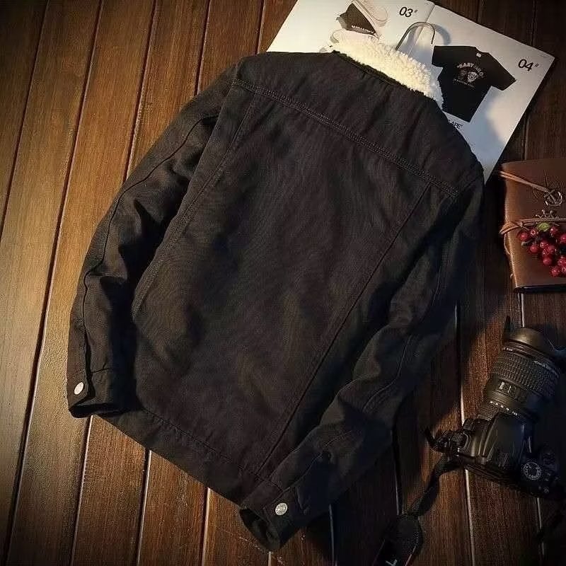 Vintage American Casual Denim Sherpa Jacket Men Light blue
