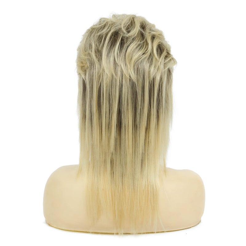 Swiking Mullet Wigs for Women Blonde Curly Soft Heat Resistant Shoulder Length Hair 80s Rocker Cosplay Halloween Dark Roots Synthetic Wigs (Blonde Mix Black) - Image 5
