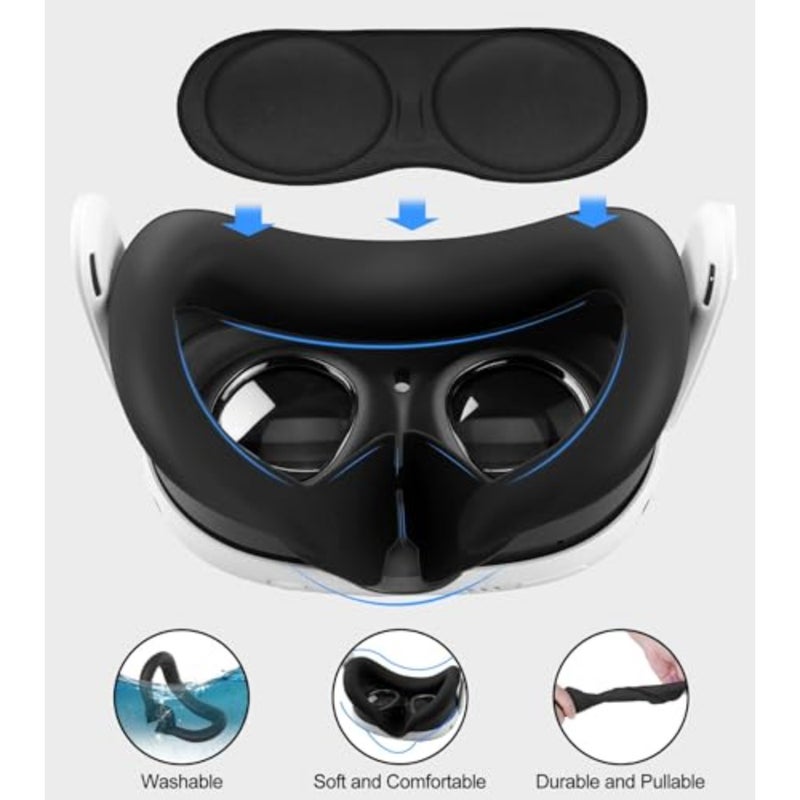 VR headset cover set for gaming and fitness use, made of soft silicone, black color, provides full protection with anti-slip grip and scratch-resistant lens shield - Image 5