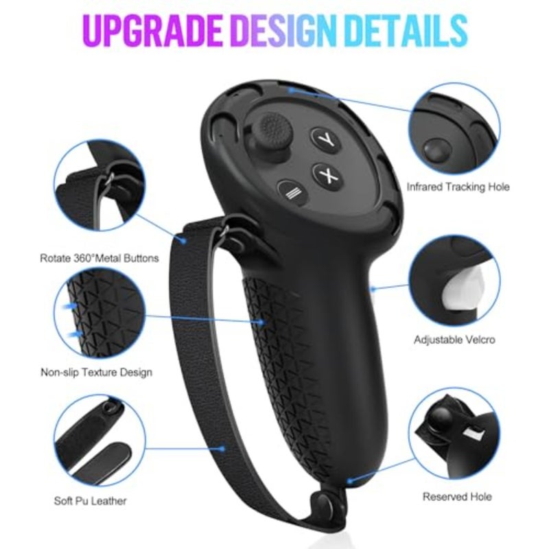 VR headset cover set for gaming and fitness use, made of soft silicone, black color, provides full protection with anti-slip grip and scratch-resistant lens shield - Image 2