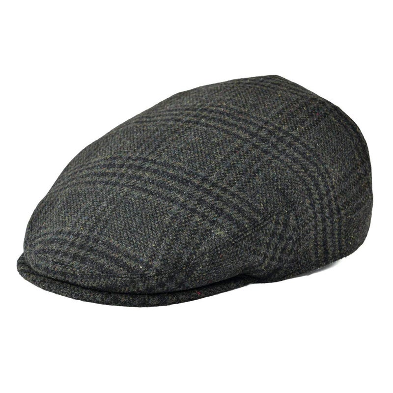 FEINION Men's Wool Tweed Newsboy Ivy Cap Gatsby Golf Flat Hat (Plaid Green, 7 1/2) - Image 1