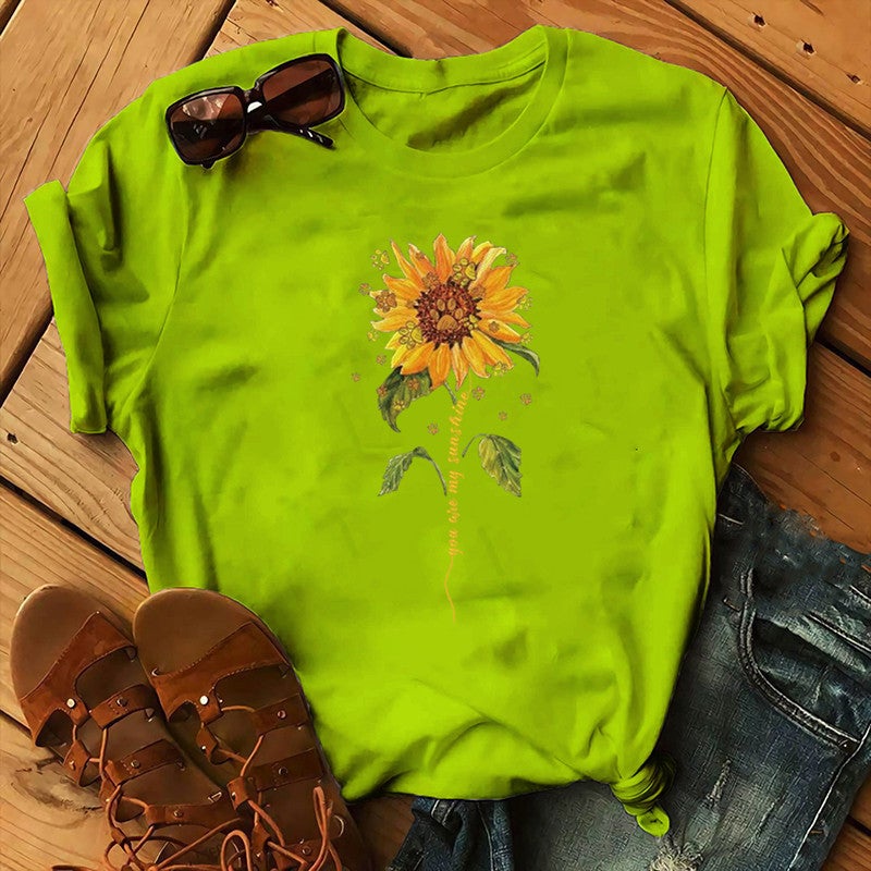 2020 AliExpress wish ebay Amazon foreign trade independent station womens Christmas Animal Flower short sleeve Fruit Green 