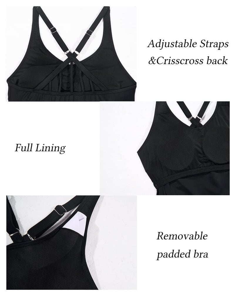 Yonique Womens Tankini Top Only Athletic Swim Top Modest Tankini Swimsuit No Bottom Black L - Image 5