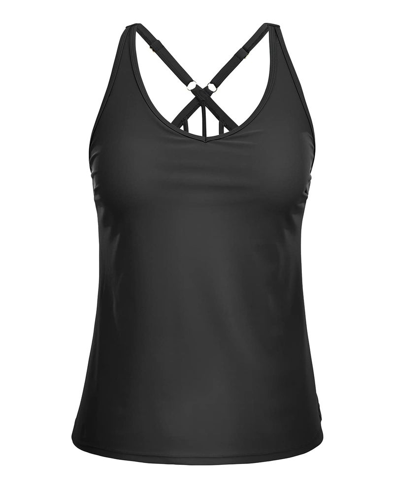 Yonique Womens Tankini Top Only Athletic Swim Top Modest Tankini Swimsuit No Bottom Black L - Image 2
