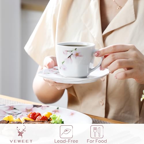 VEWEET Annie Porcelain Dinnerware for 6, 30-Piece Pink Floral Dish Set With Plates and Bowls Including Dinner, Dessert, Soup, Cups & Saucers - Image 4