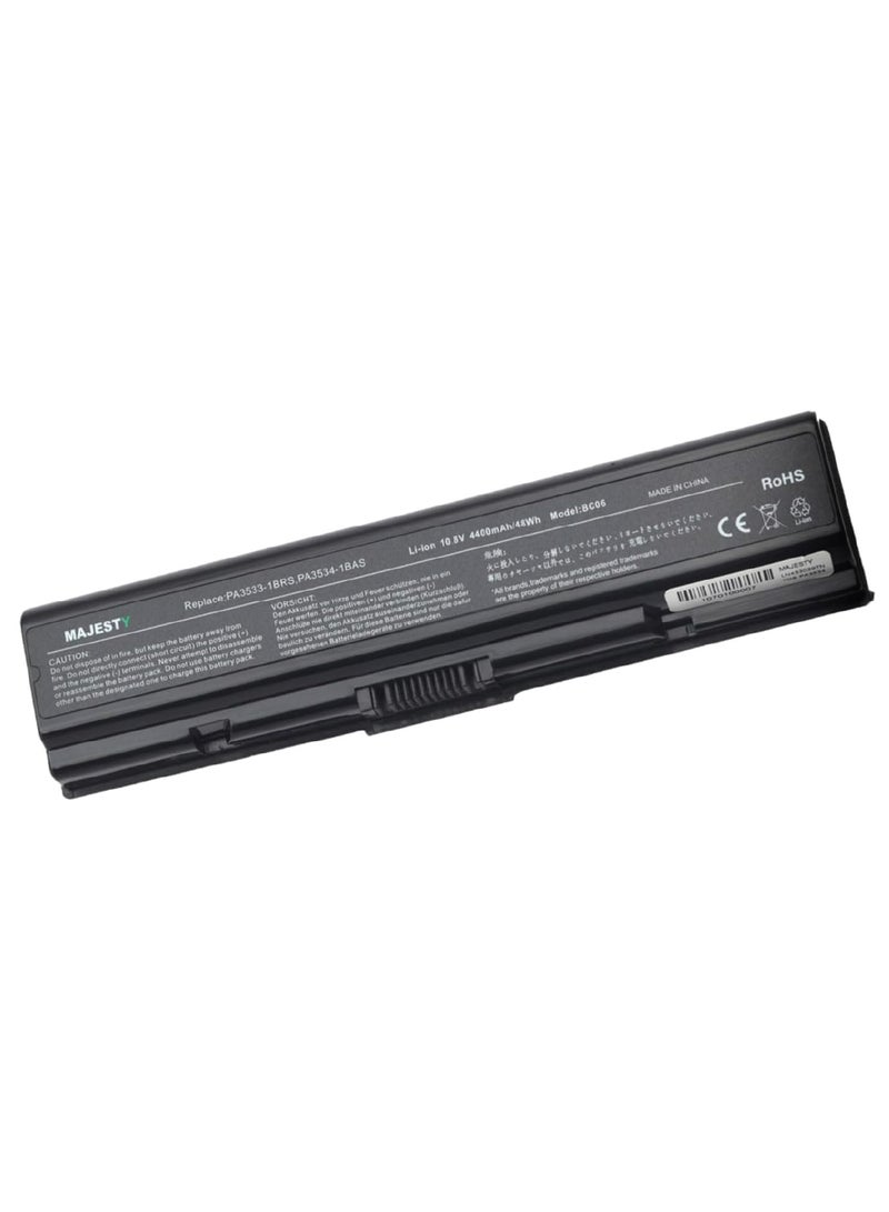Majesty PA3534U Laptop battery compitable with Toshiba Satellite A200 A205 A210 A215 A300 A305 A355 A500 A505 L300 L305 L455 L500 L505 L555 M200 M205  - Image 1