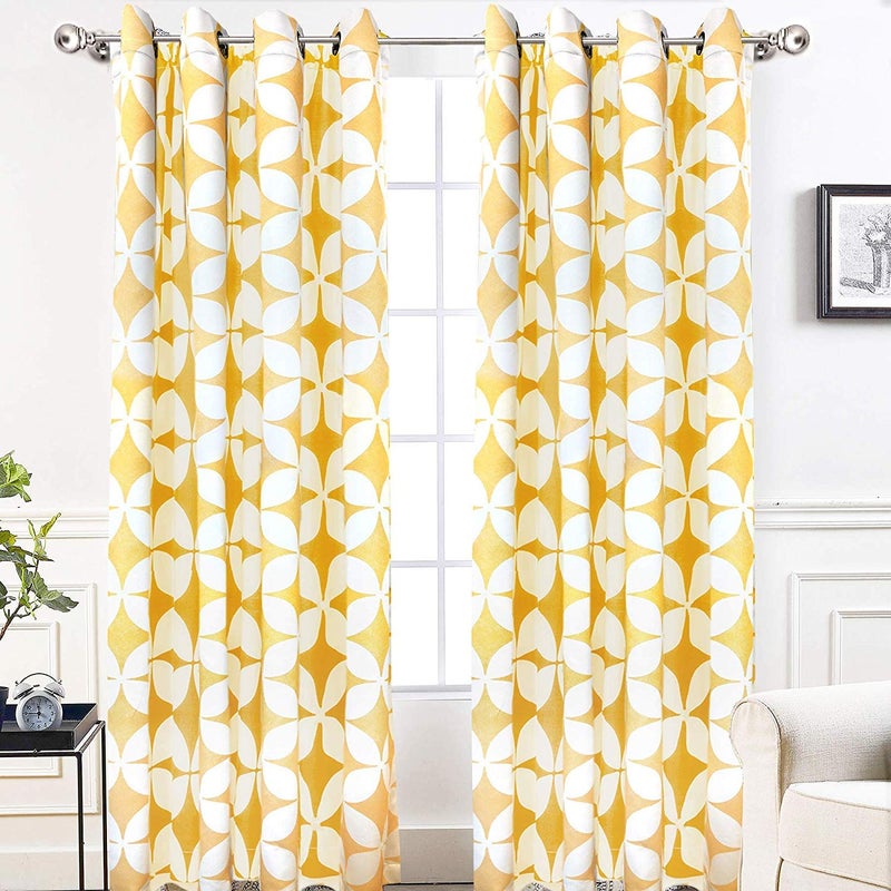 DriftAway Amelia Thermal Blackout Room Darkening Grommet Window Curtains Retro Geo Pattern Round Circle Star Print Set of 2 Panels Each 52 Inch by 84 Inch Yellow - Image 1
