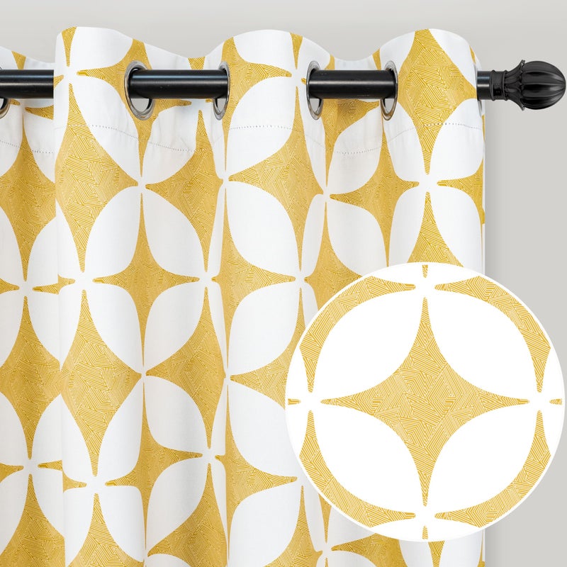 DriftAway Amelia Thermal Blackout Room Darkening Grommet Window Curtains Retro Geo Pattern Round Circle Star Print Set of 2 Panels Each 52 Inch by 84 Inch Yellow - Image 2