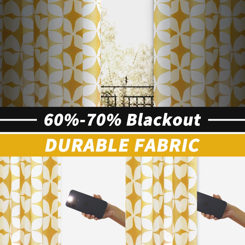 DriftAway Amelia Thermal Blackout Room Darkening Grommet Window Curtains Retro Geo Pattern Round Circle Star Print Set of 2 Panels Each 52 Inch by 84 Inch Yellow - Image 3