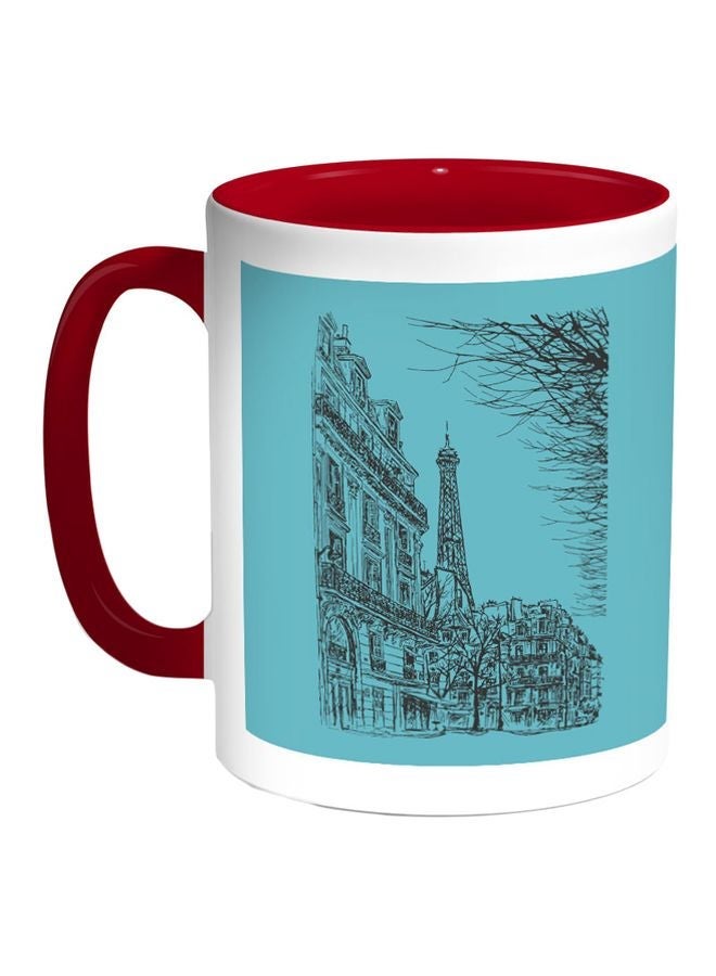 Drawing Of Paris Printed Coffee Mug Blue/White/Red 11ounce