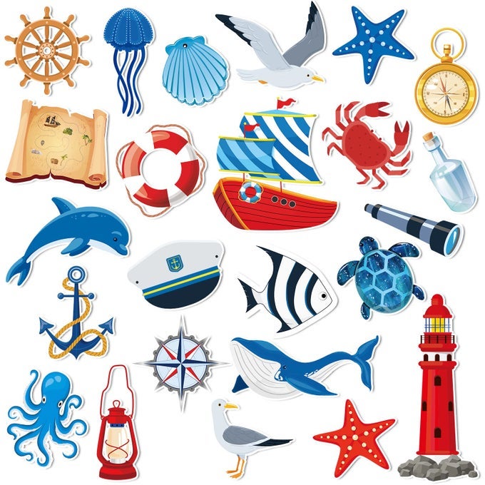 25 PCS BEACH CRUISE DOOR DECORATION NAUTICAL SEA THEME MAGNETS DECORATIVE FRIDGE MAGNETS TROPICAL HAWAIIAN LUAU CRUISE DOOR DECORATION MAGNETIC DECALS FOR KITCHEN REFRIGERATOR