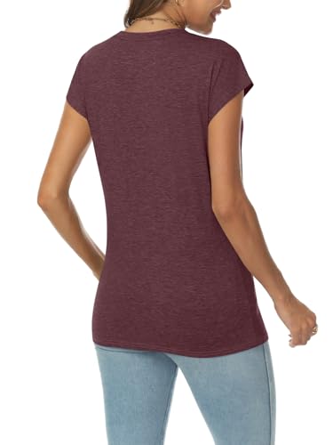 AUTOMET V Neck T Shirts for Women Spring Summer Fall Tops Teacher Work Business Dressy Casual Blouses Basic Tees Boho Fashion WineRed L - Image 4