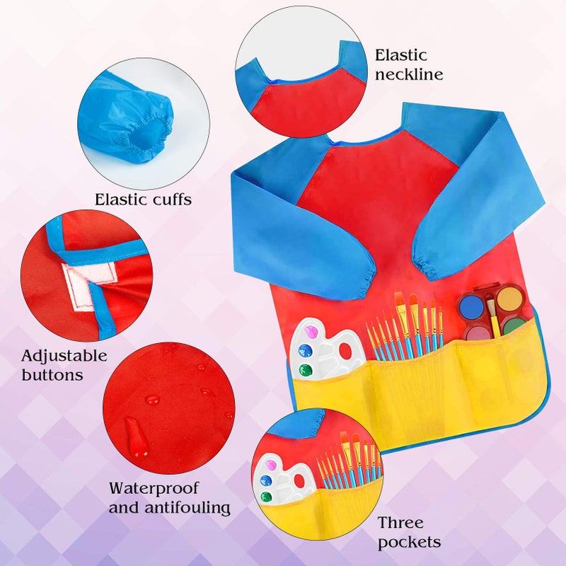 Bassion Kids Art Smocks Toddler Smock Waterproof Artist Painting Aprons Long Sleeve with 3 Pockets for Age 2-6 Years - Image 3