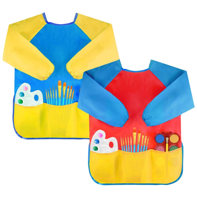 Bassion Kids Art Smocks Toddler Smock Waterproof Artist Painting Aprons Long Sleeve with 3 Pockets for Age 2-6 Years - Image 1