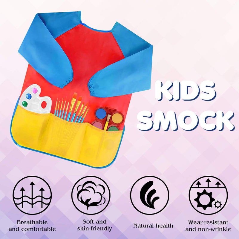 Bassion Kids Art Smocks Toddler Smock Waterproof Artist Painting Aprons Long Sleeve with 3 Pockets for Age 2-6 Years - Image 4