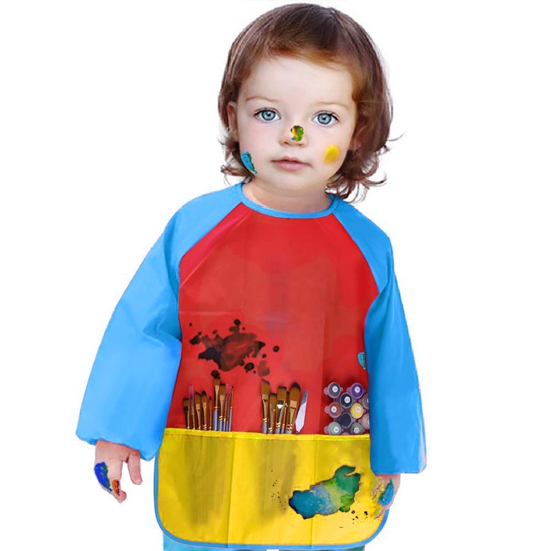 Bassion Kids Art Smocks Toddler Smock Waterproof Artist Painting Aprons Long Sleeve with 3 Pockets for Age 2-6 Years - Image 5