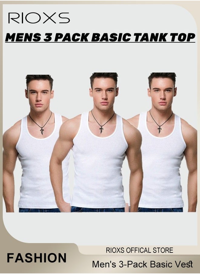 RIOXS - Men's 3-Pack Basic Workout Tank Top Set Athletic Muscle Tops Bodybuilding Quick Dry Sleeveless T-Shirt - Image 1