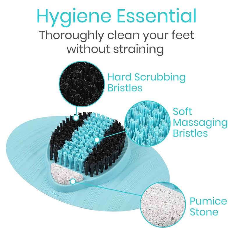 Vive Foot Scrubber for Shower Floor - Feet Cleaner for Dead Skin with Pumice Stone - Massager and Brush Exfoliating - Callus Remover, Improve Circulation and Relieves Pain - Nonslip Suction Cups - Image 3