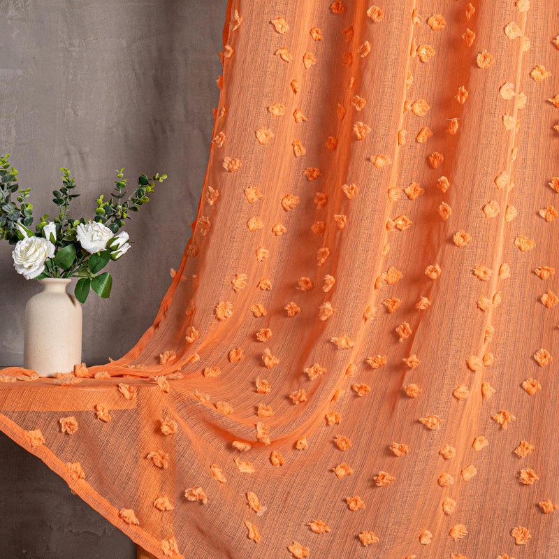 MYSKY HOME MYSKY HOME Pom Pom Orange Sheer Curtains for Bedroom Living Room Light Filtering SemiSheer Curtains for Nursery Girls Kids Room Rod Pocket Boho Voile Draperies Orange 52 x 84 inch 2 Panels 