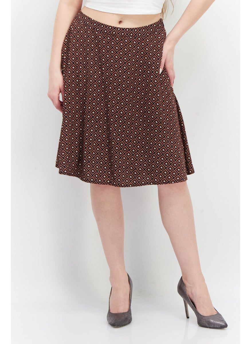 Zero Women Allover Print Midi Skirt, Brown Combo  - Image 1