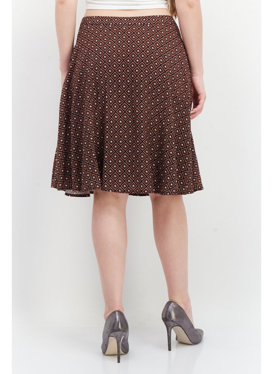 Zero Women Allover Print Midi Skirt, Brown Combo  - Image 2