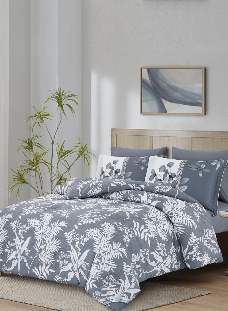 Donetella Printed Comforter Set 6-Pcs King Size All Season Double Bed Fits(200 X 200 Cm)Bedding Set With Removable Filler And Down Alternative Filling, Grey