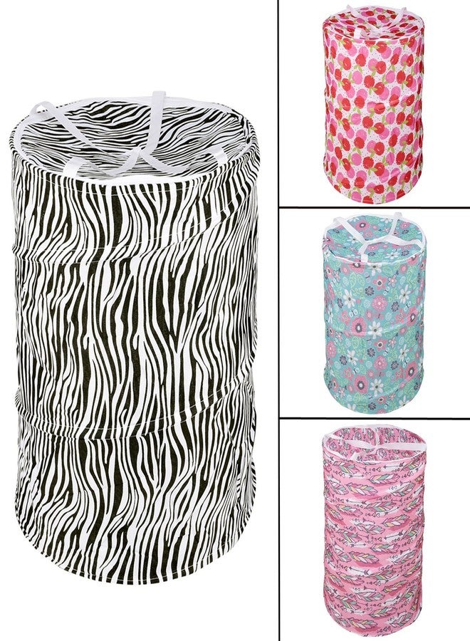 Shopper52 Shopper 52 Multipurpose Foldable and Collapsible Pop-Up Round Laundry Bag Basket with Zippered Lid Laundry Bag (14x14x23-inches) Set of 3 pcs - CNJHUBG - Image 1