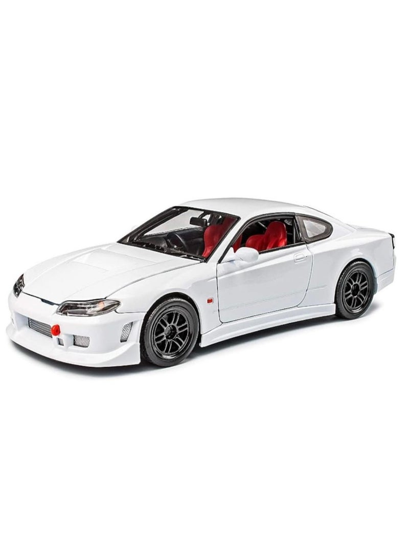ويلي نموذج سيارة رياضية مصبوب بمقياس 1:24 - نيسان سيلفيا S15 كوبيه (أبيض) - أبواب وغطاء محرك مفتوحان - Image 1
