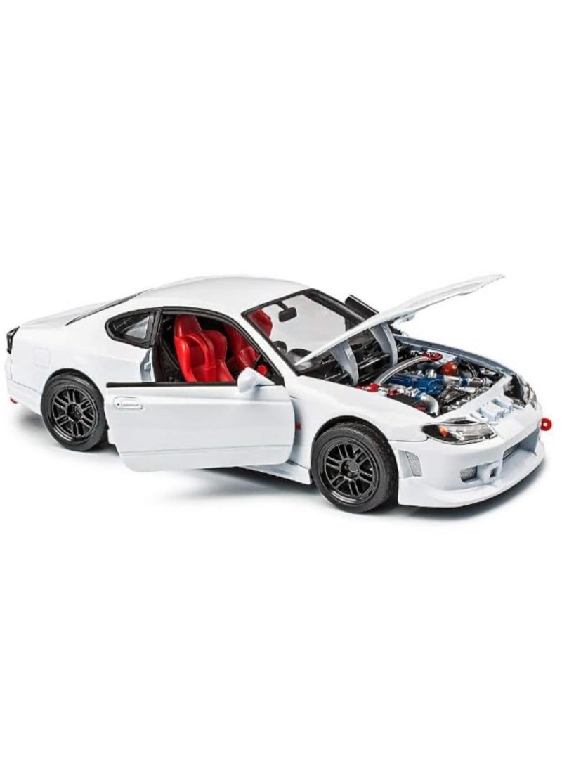ويلي نموذج سيارة رياضية مصبوب بمقياس 1:24 - نيسان سيلفيا S15 كوبيه (أبيض) - أبواب وغطاء محرك مفتوحان - Image 4