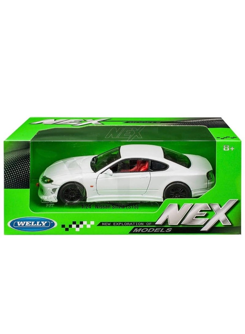 ويلي نموذج سيارة رياضية مصبوب بمقياس 1:24 - نيسان سيلفيا S15 كوبيه (أبيض) - أبواب وغطاء محرك مفتوحان - Image 5