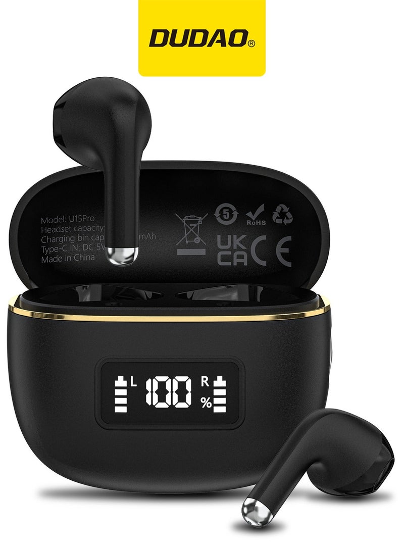 DUDAO Bluetooth 5.3 TWS Earbuds with LED Power Display, ENC Noise Reduction Clear Calls, HiFi Bass Stereo Sound, IPX5 Waterproof, Touch Control, Fast Type-C Charging Case – Black - Image 1