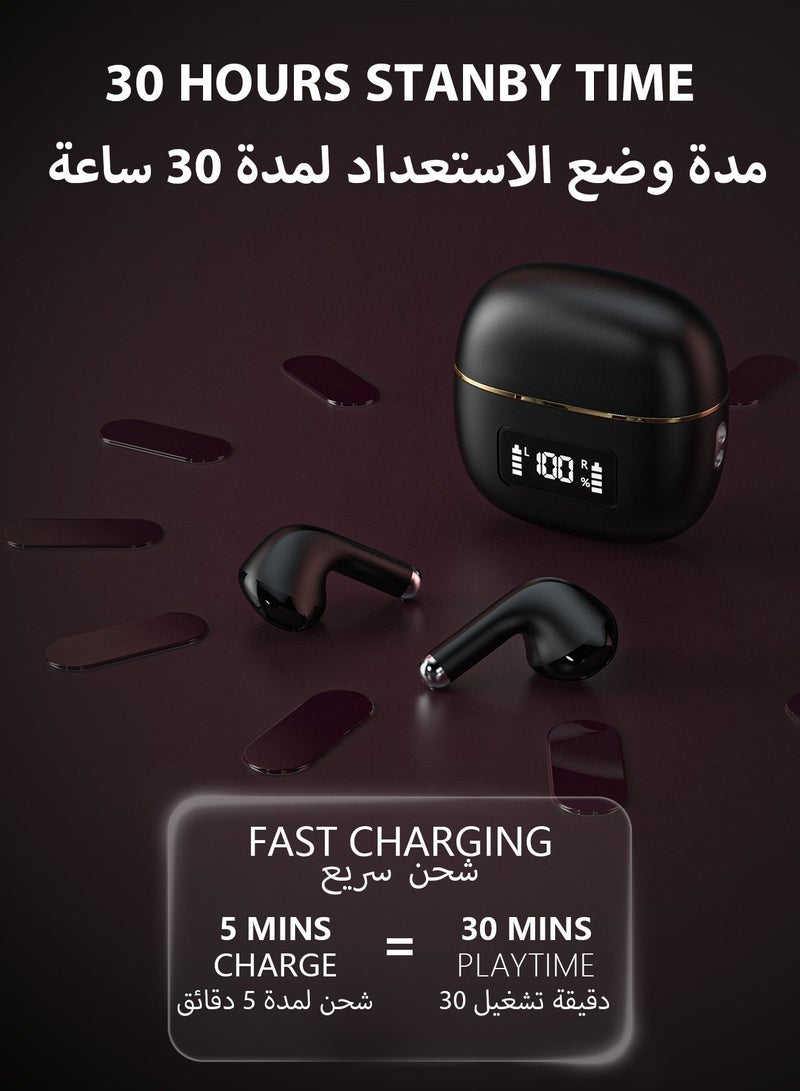 DUDAO Bluetooth 5.3 TWS Earbuds with LED Power Display, ENC Noise Reduction Clear Calls, HiFi Bass Stereo Sound, IPX5 Waterproof, Touch Control, Fast Type-C Charging Case – Black - Image 2