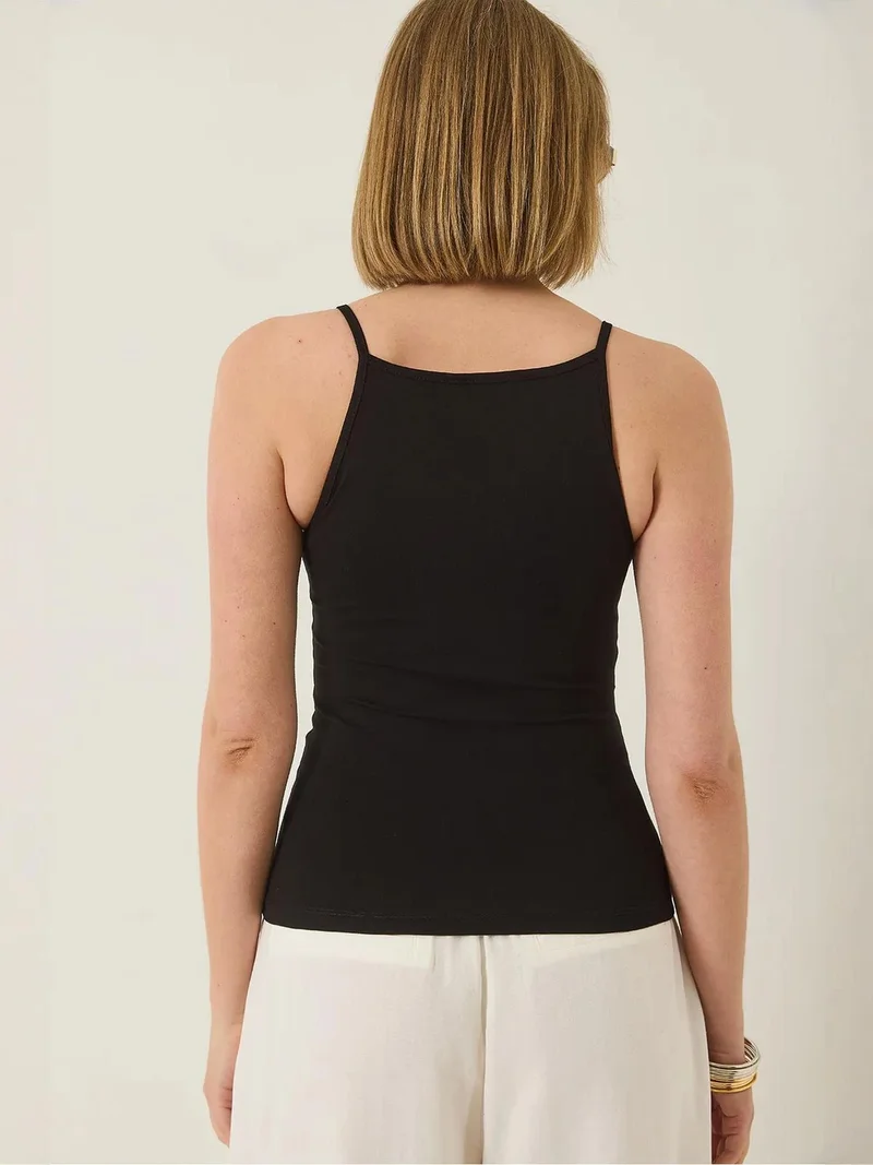 Bianco Lucci Black Fitted Cotton Blend Halter Neck Cami Top for Women | Best Price UAE