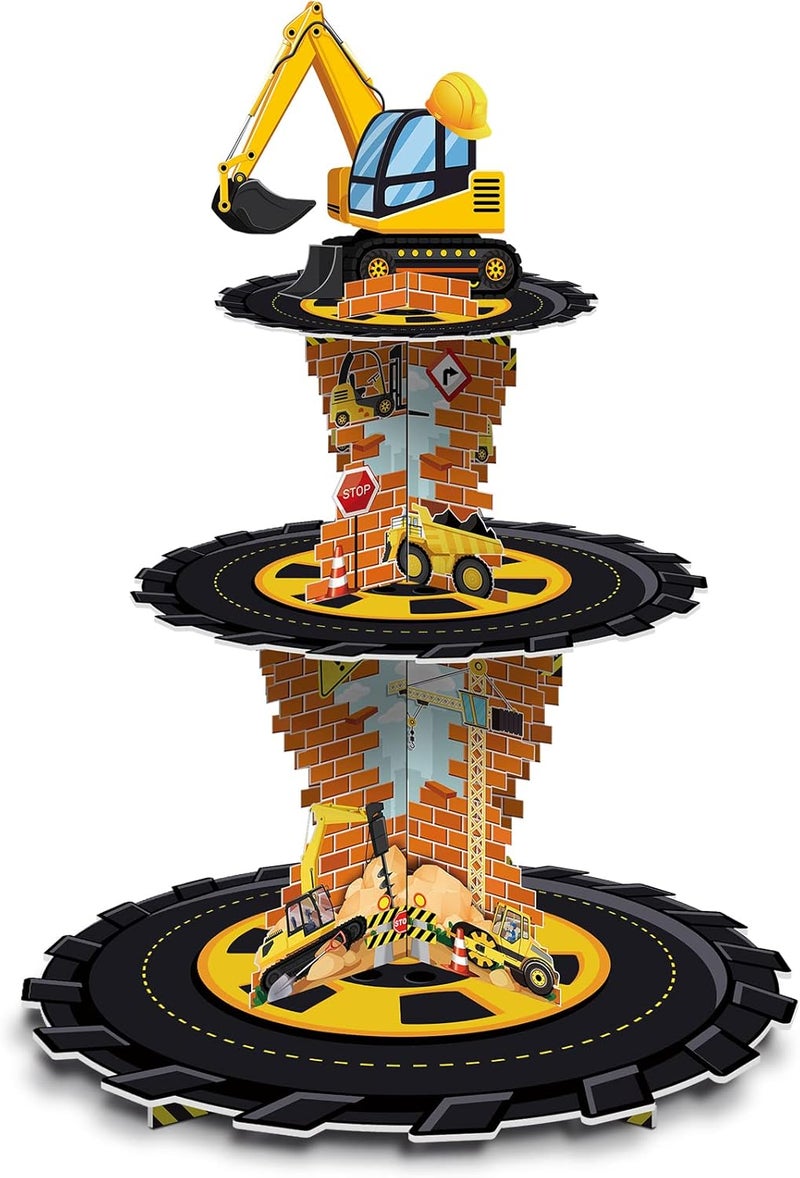 Tiamon Construction Birthday Decorations 3 Tier Construction Theme Cupcake Stand Cardboard Dump Truck Dessert Display Tower Holder Cupcake Serving Stand for Baby Shower Party Supply - Image 1