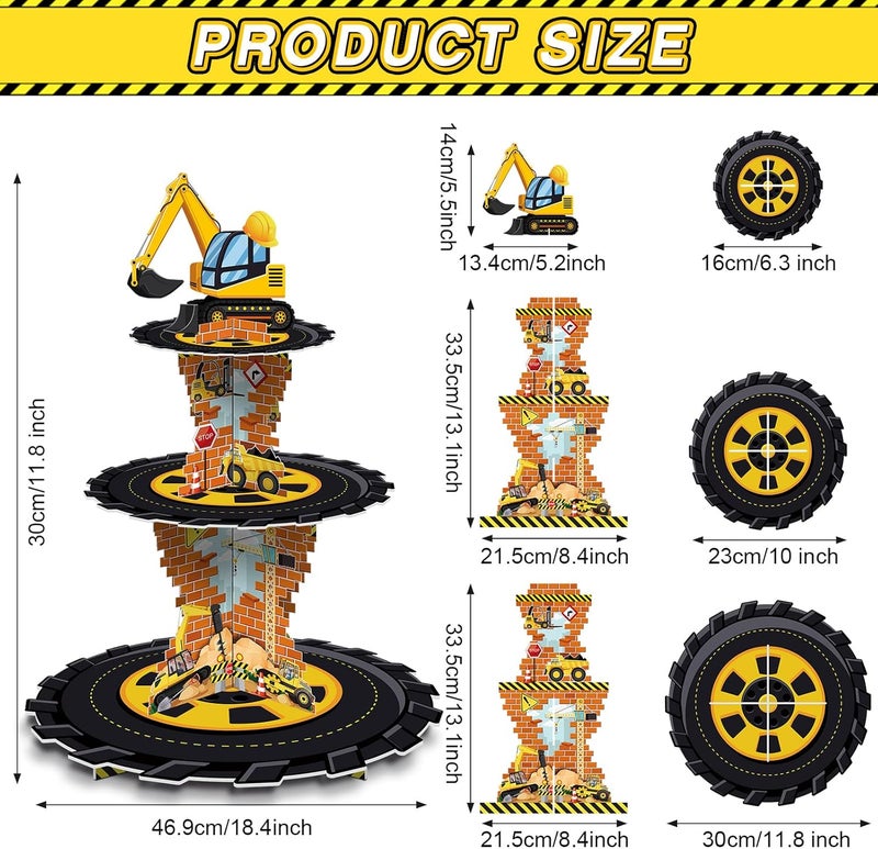 Tiamon Construction Birthday Decorations 3 Tier Construction Theme Cupcake Stand Cardboard Dump Truck Dessert Display Tower Holder Cupcake Serving Stand for Baby Shower Party Supply - Image 2