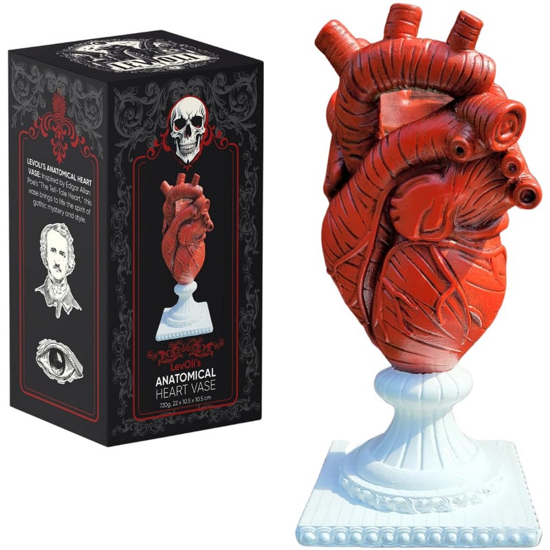 LevOli Gothic Anatomical Heart Vase - Valentines Creepy Large Human Heart Shaped Flower Planter - Horror Lovers Halloween Themed Gifts for Adult Women - Edgar Allan Poe Spooky Decor Weird Oddities - Image 1