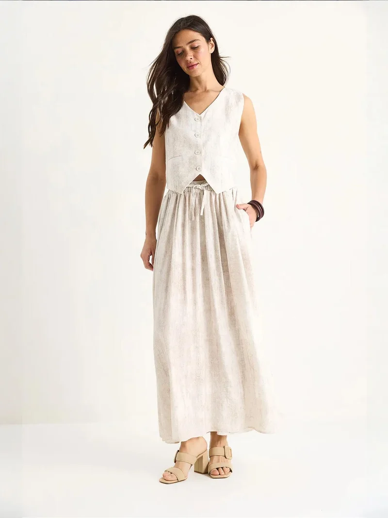 Bianco Lucci Dusty White LUCCI V-Neck Vest and Maxi Skirt Two-Piece Coord Set for Women | Best Price UAE