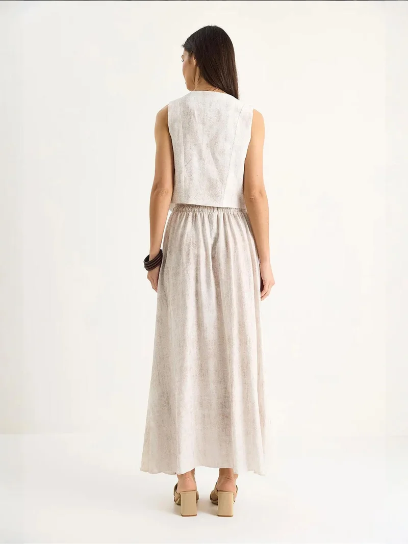 Bianco Lucci Dusty White LUCCI V-Neck Vest and Maxi Skirt Two-Piece Coord Set for Women | Best Price UAE