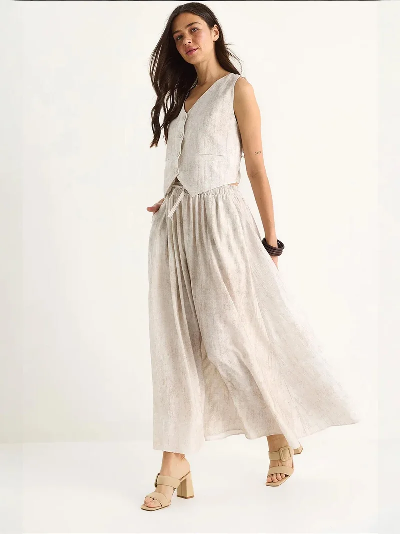 LUCCI Long V-Neck Flared Two-Piece Coord Set with Pockets