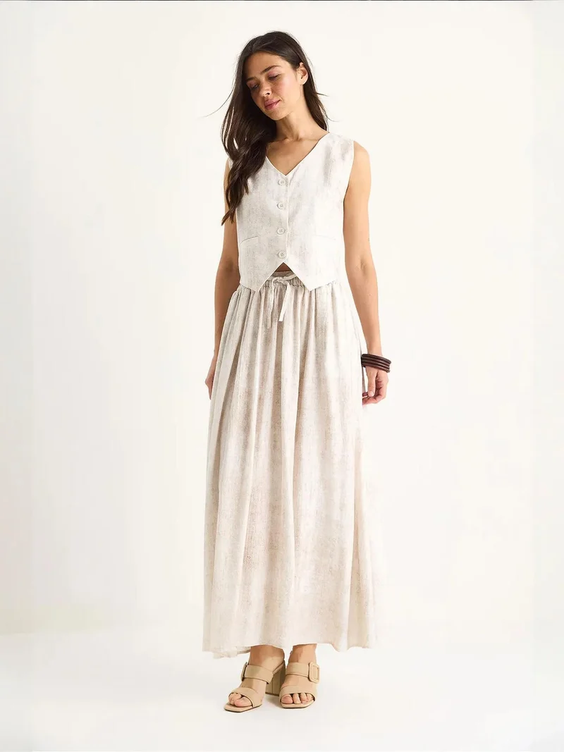Bianco Lucci Dusty White LUCCI V-Neck Vest and Maxi Skirt Two-Piece Coord Set for Women | Best Price UAE