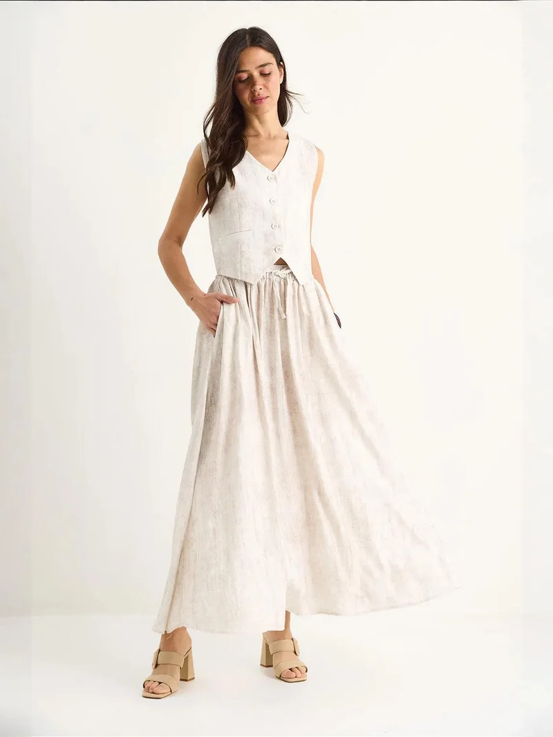 Bianco Lucci LUCCI Long V-Neck Flared Two-Piece Coord Set with Pockets
