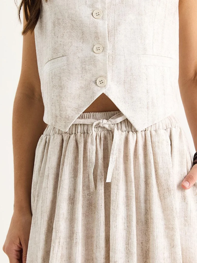 Bianco Lucci Dusty White LUCCI V-Neck Vest and Maxi Skirt Two-Piece Coord Set for Women | Best Price UAE