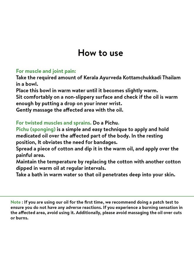 Kerala Ayurveda Kottamchukkadi Thailam 200 Ml|For Tennis Elbow & Sports Injuries|Relieves Joint Swelling And Inflammation|Pain Relief Oil |With Kottam, Chukku, Vayambu, Rasna, Devadaru In Sesame Oil  - Image 5