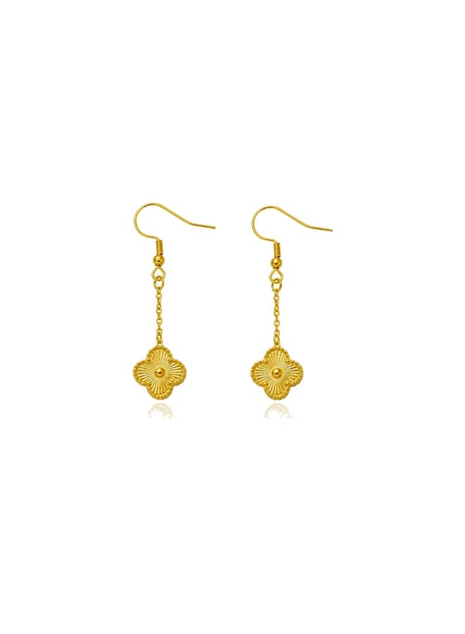 Julia Store 18K Gold Plated Stainless Steel Aesthetic Exquisite Luxury Elegant Dainty Cute Trendy Elegant Vintage Four Leaf Clover Lucky Trendy Love Drop Dangle Chain Earrings Jewelry Gift For Women - Image 1