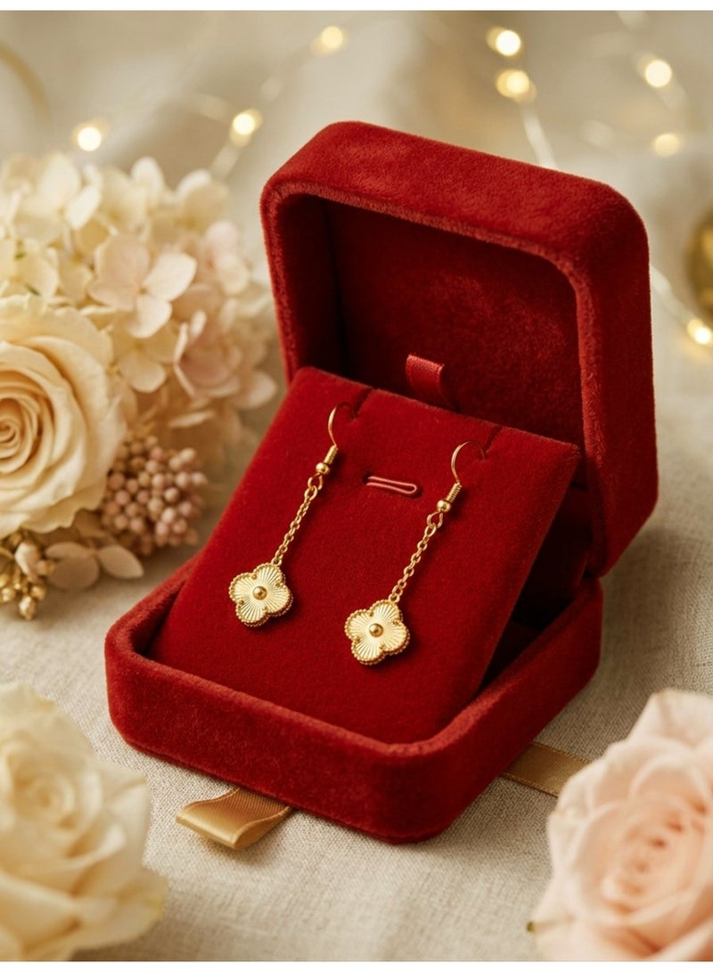 Julia Store 18K Gold Plated Stainless Steel Aesthetic Exquisite Luxury Elegant Dainty Cute Trendy Elegant Vintage Four Leaf Clover Lucky Trendy Love Drop Dangle Chain Earrings Jewelry Gift For Women - Image 2