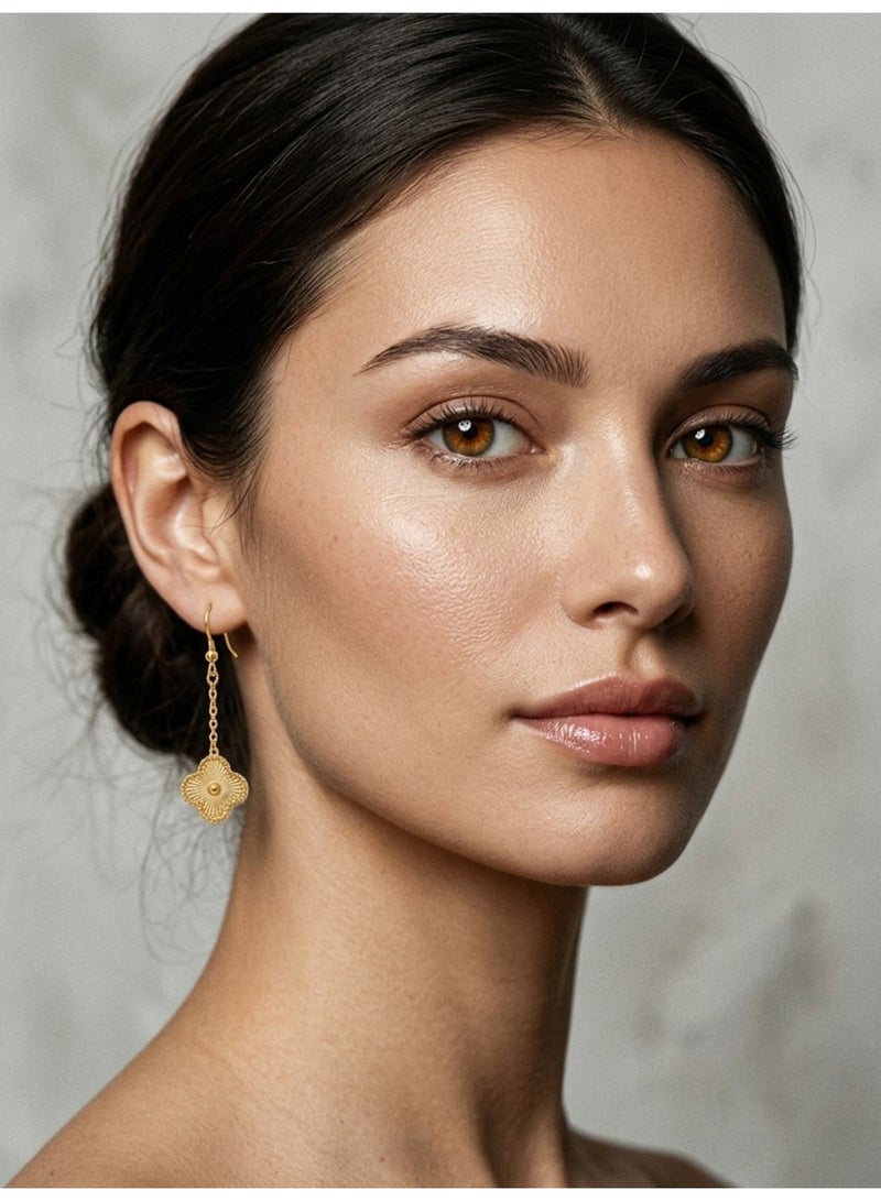 Julia Store 18K Gold Plated Stainless Steel Aesthetic Exquisite Luxury Elegant Dainty Cute Trendy Elegant Vintage Four Leaf Clover Lucky Trendy Love Drop Dangle Chain Earrings Jewelry Gift For Women - Image 3