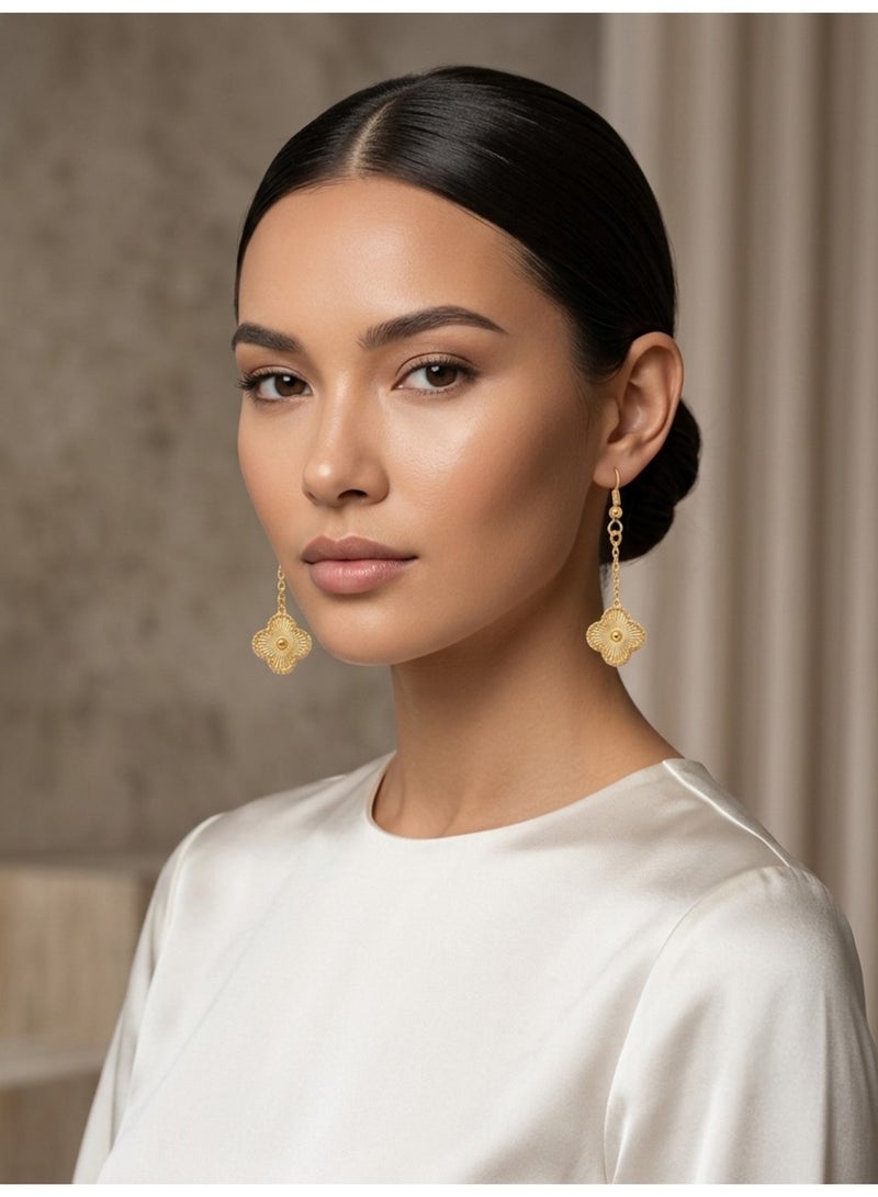 Julia Store 18K Gold Plated Stainless Steel Aesthetic Exquisite Luxury Elegant Dainty Cute Trendy Elegant Vintage Four Leaf Clover Lucky Trendy Love Drop Dangle Chain Earrings Jewelry Gift For Women - Image 5
