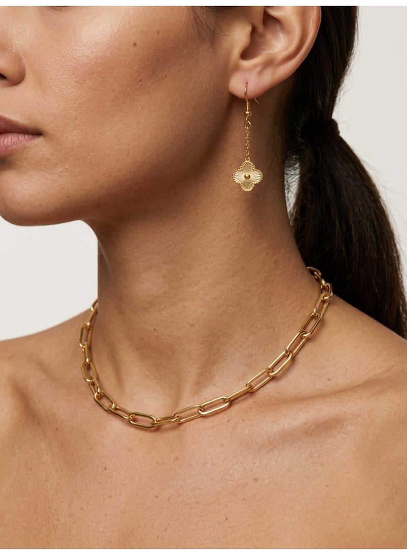 Julia Store 18K Gold Plated Stainless Steel Aesthetic Exquisite Luxury Elegant Dainty Cute Trendy Elegant Vintage Four Leaf Clover Lucky Trendy Love Drop Dangle Chain Earrings Jewelry Gift For Women - Image 4